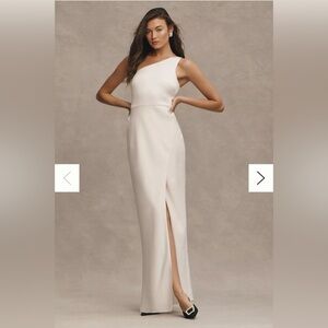 BHLDN One-Shoulder Ivory Evening Gown with Side Slit